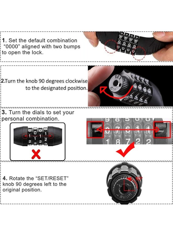 Diomos 2 PACK Bike Locks Cable,Anti Theft Bicycle Lock Chain,4 Digit Security Resettable Bike Combination Lock Self Coiling Combination Cable Combo Bike Locks Without Mounting Bracket,2 Feetx1/2 Inch (Black) - Image 4